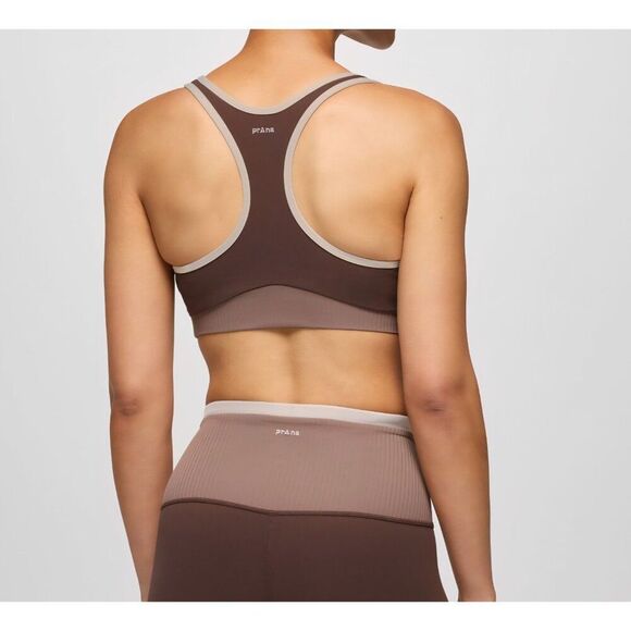 prAna - M - Luxara Salutations Bra In Mocha Colorblock Brown - Picture 5 of 8